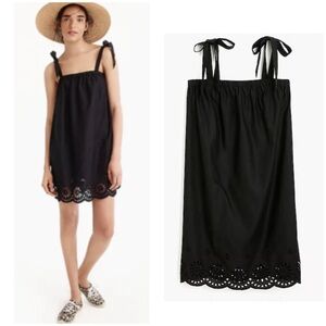 NWOT J. Crew Eyelet Hem Linen Blend Black Dress Size Large